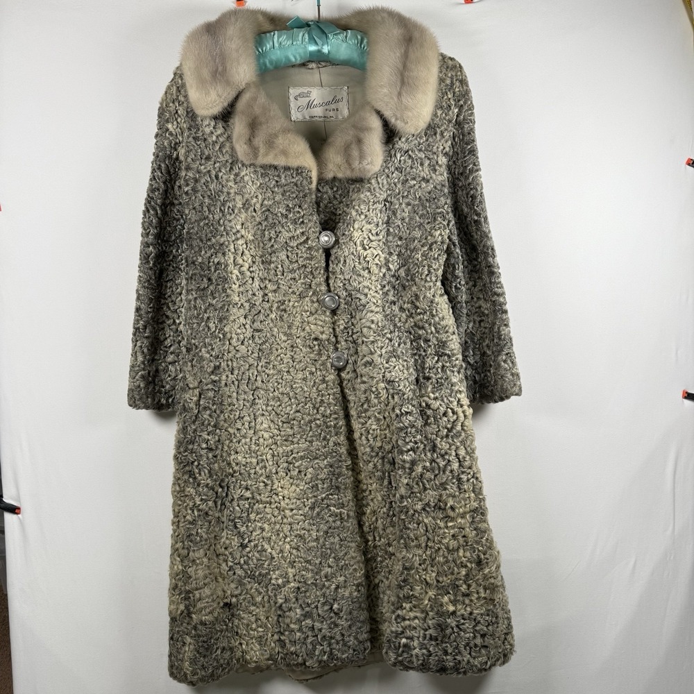 Vintage Gray/Mix Persian Lamb and Mink Fur Women's Coat 40's - 60's Medium
